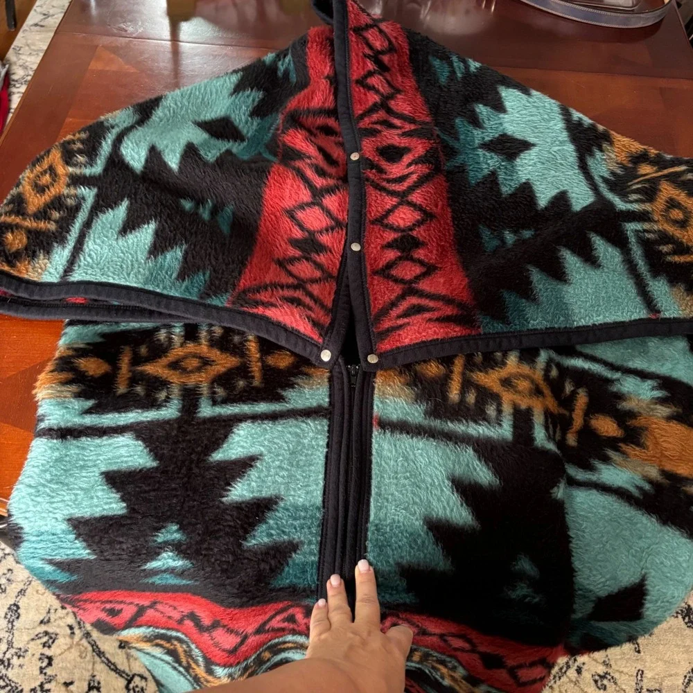 Biederlack Vintage Southwestern Wearable Zipper Snap Blanket Poncho | USA Made